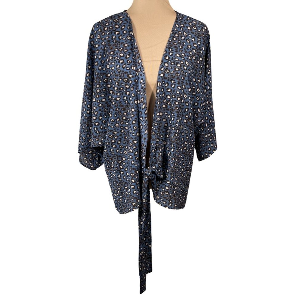 West Kei Kimono Cardigan Blue Animal Print Short Size XL Extra Large